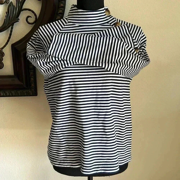 Vineyard Vine Women’s Navy Blue White Striped Mock Turtleneck Top Medium - Picture 8 of 11